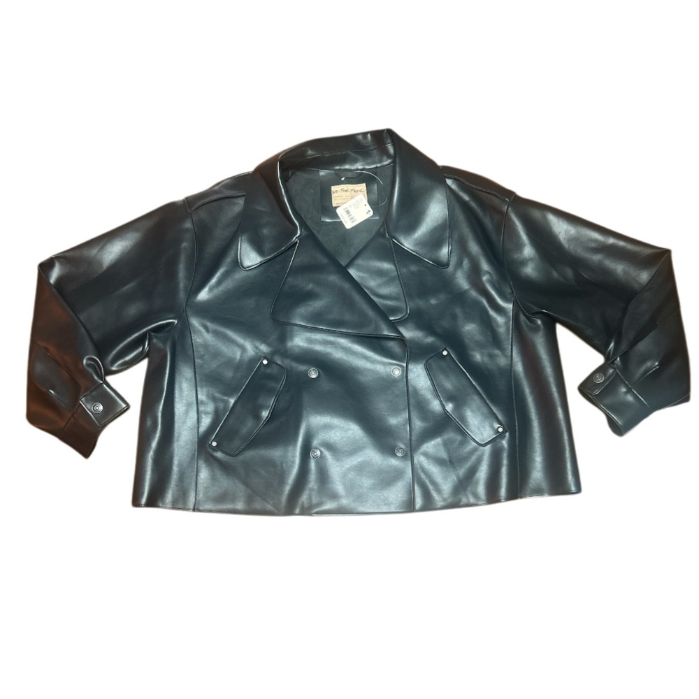 We The Free Alexis Vegan Leather Cropped Trench Coat Size:XL Color: Black NWT - Picture 3 of 7